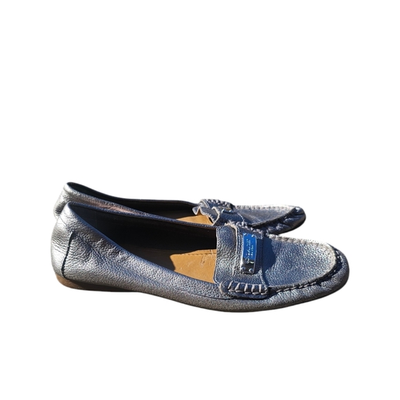 Coach Odette Women's Solid Mettalic Gray Leather Driver Loafers Sz 8.5B - Picture 2 of 6